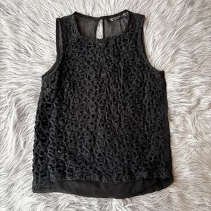 Topshop Tank Top Sz 0 Black Sleeveless Sheer Lace Textured Casual Party Dance